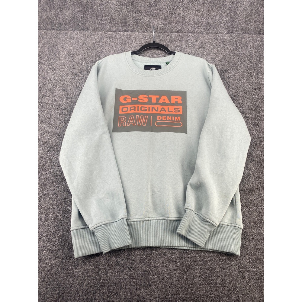G-STAR RAW Originals Sweatshirt Mens Large Sage Green Graphic Fleece Pullover L